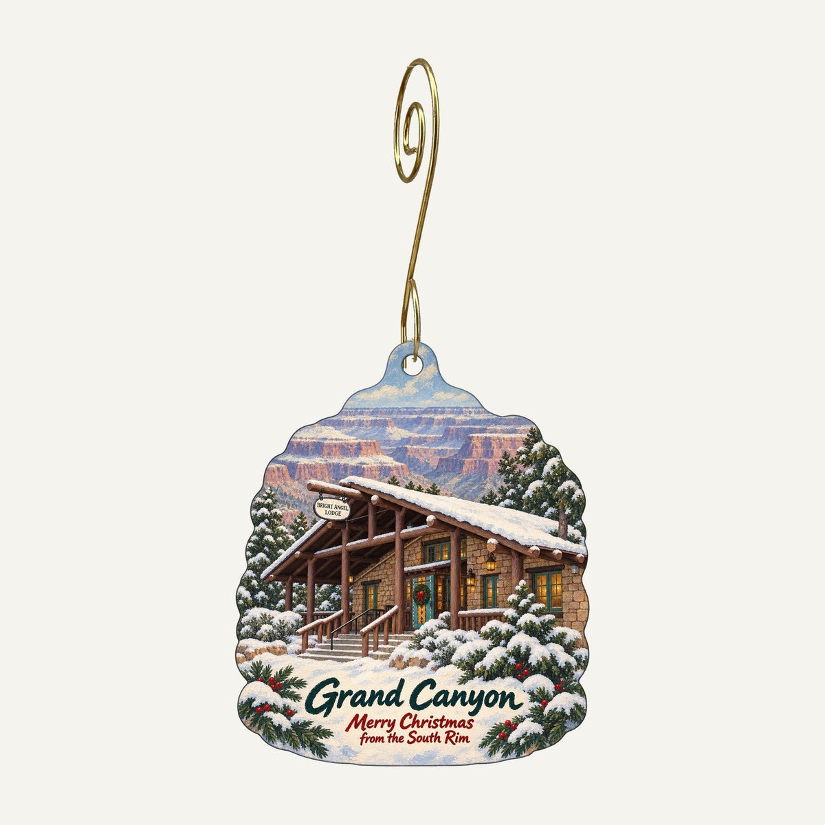 Bright Angel Gift Store Christmas custom wood ornament OC138 hanging on hook