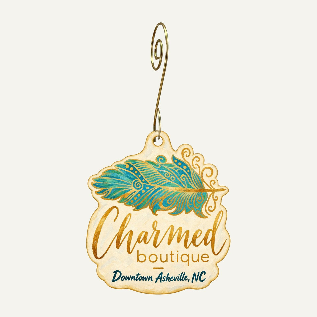 Charmed Boutique Logo custom wood ornament OC1391 hanging on hook