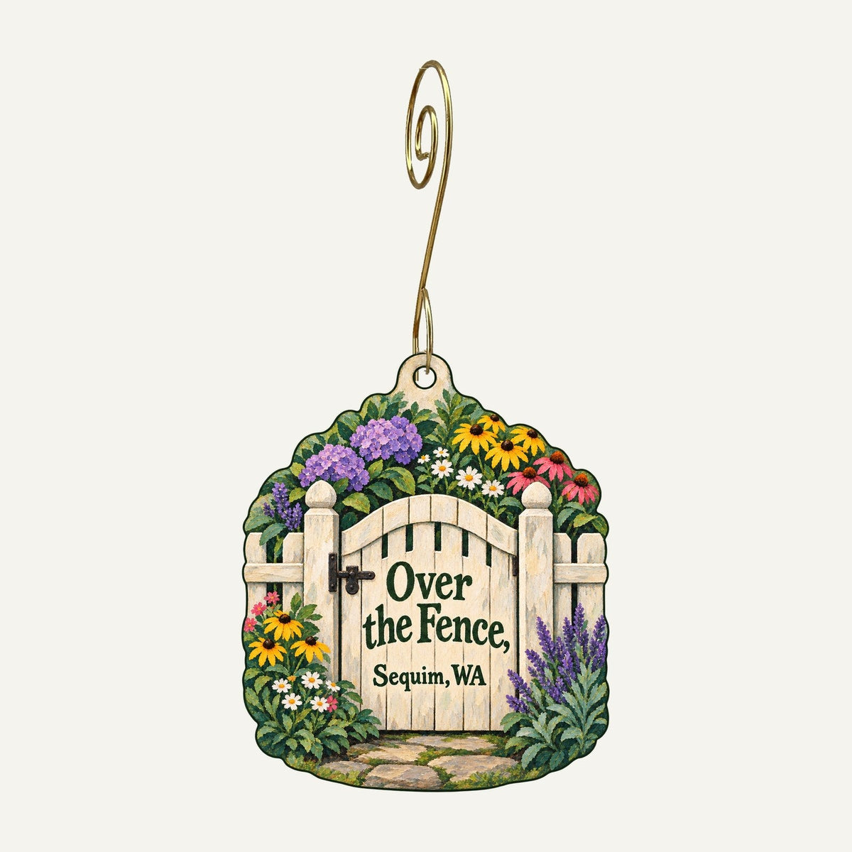 Over the Fence Logo custom wood ornament OC1397 hanging on hook