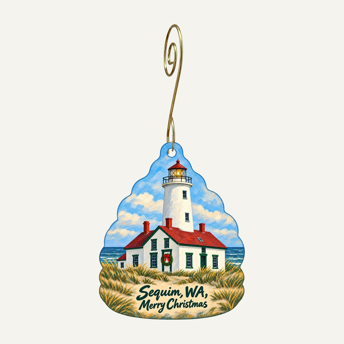 Over the Fence Christmas custom wood ornament OC1398 hanging on hook