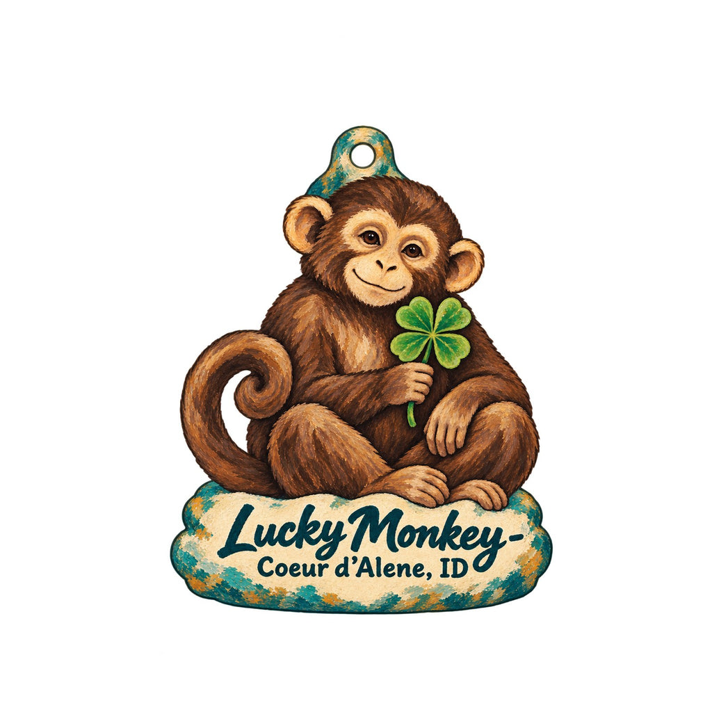 Lucky Monkey Logo custom wood ornament OC1403 on white