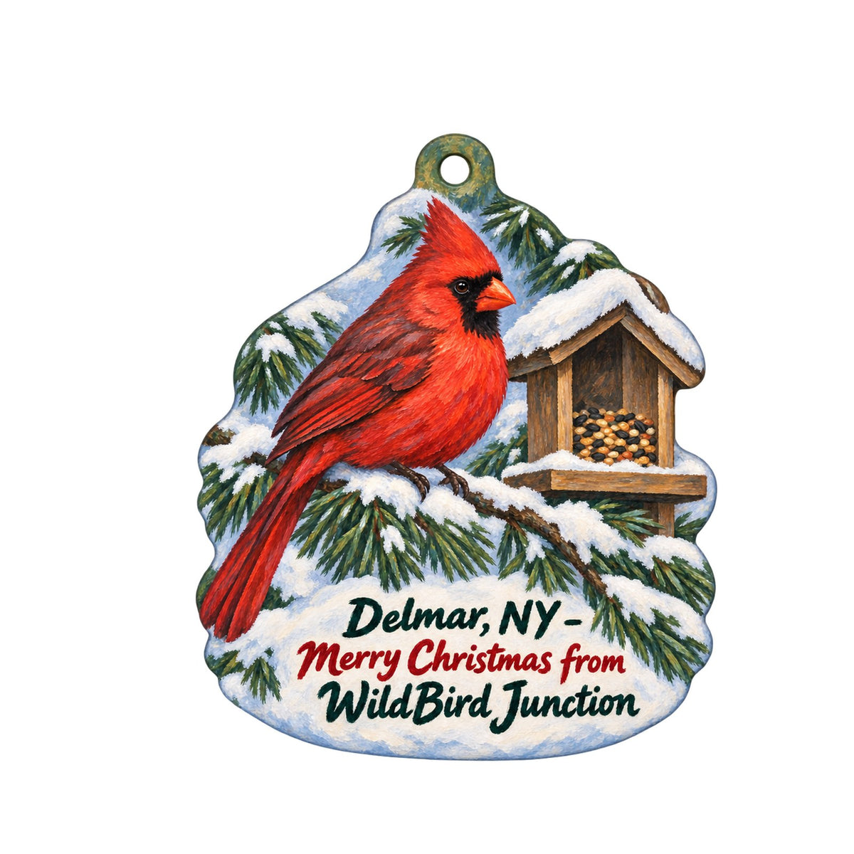 WildBird Junction - The Backyard Nature Shoppe Christmas custom wood ornament OC1413 on white