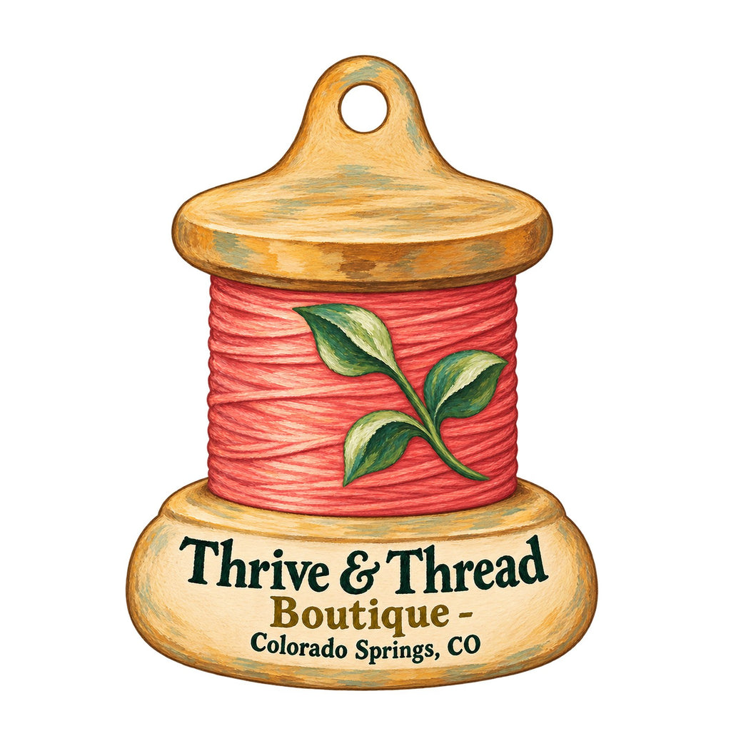 Thrive & Thread Boutique Logo custom wood ornament OC1418 on white