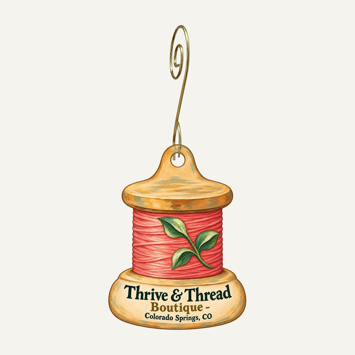 Thrive & Thread Boutique Logo custom wood ornament OC1418 hanging on hook