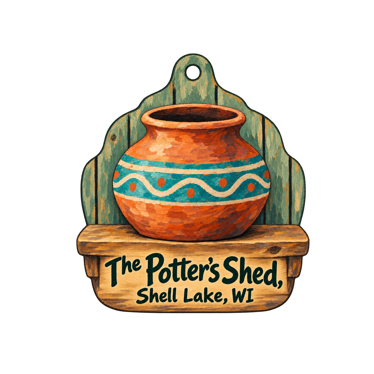 The Potter's Shed Logo custom wood ornament OC1421 on white
