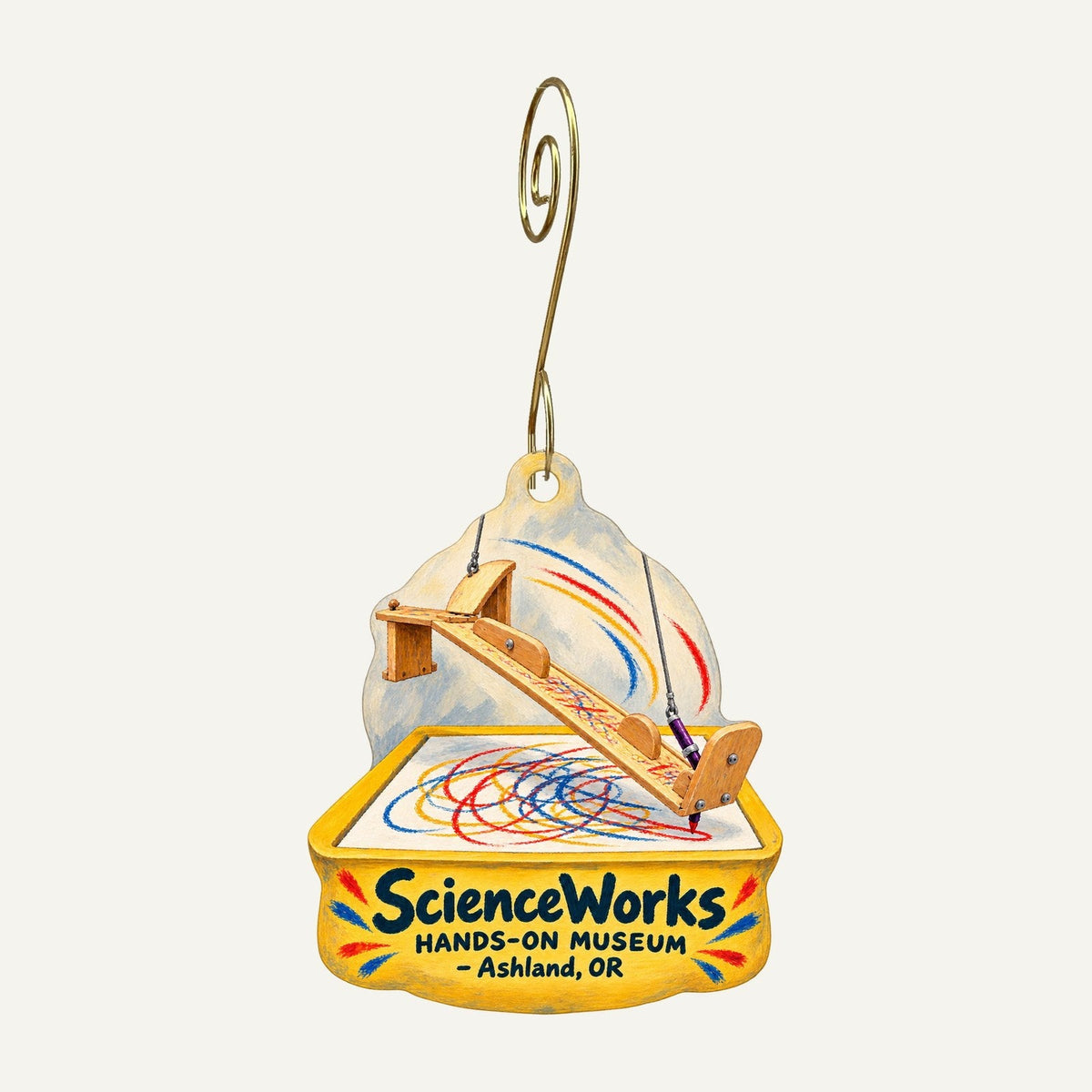 ScienceWorks Hands-On Museum Logo custom wood ornament OC1424 hanging on hook