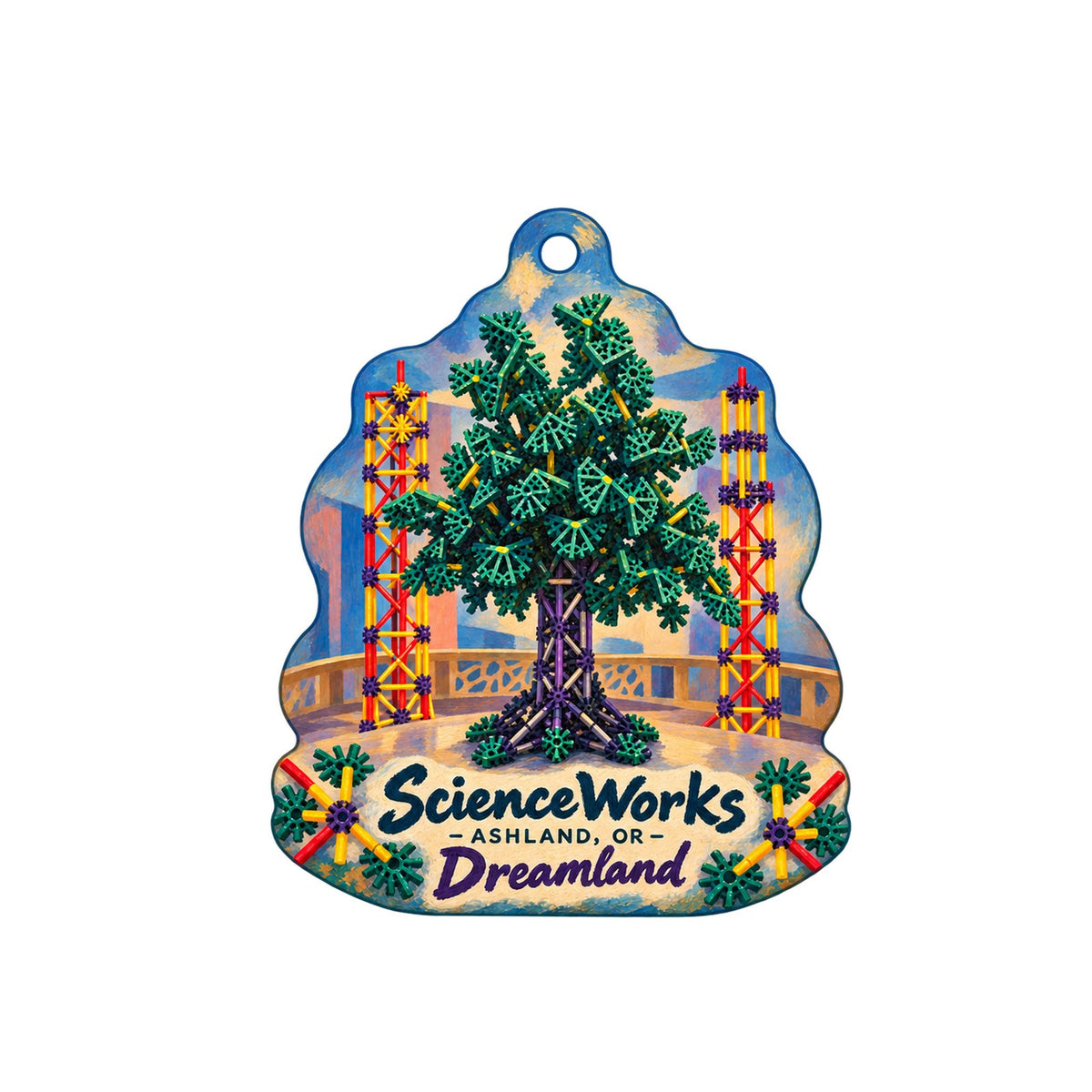 ScienceWorks Hands-On Museum Town Icon custom wood ornament OC1426 on white