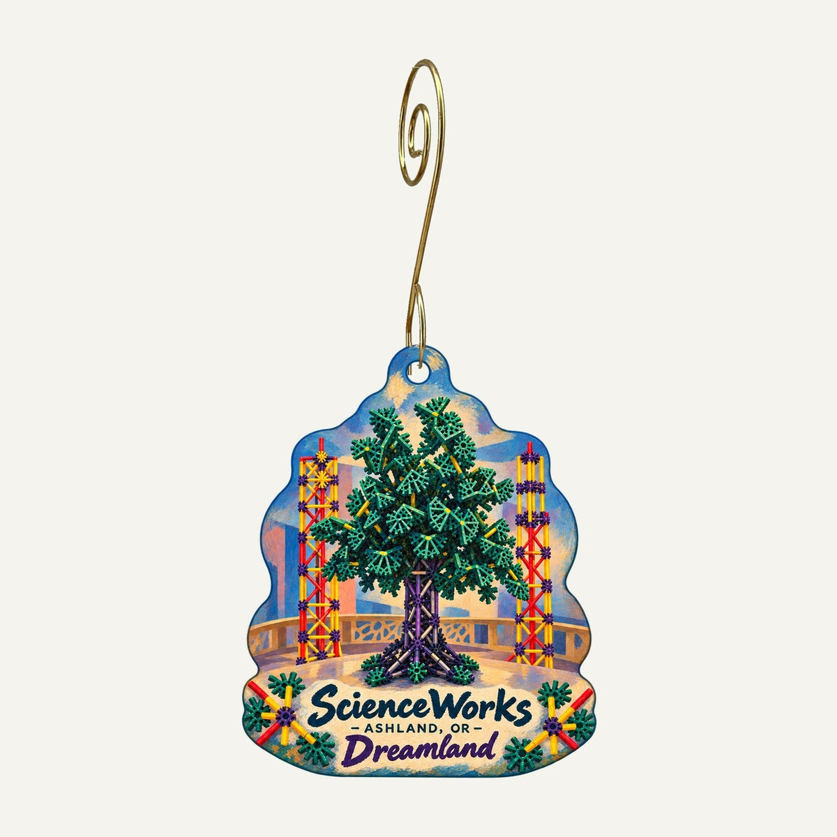 ScienceWorks Hands-On Museum Town Icon custom wood ornament OC1426 hanging on hook
