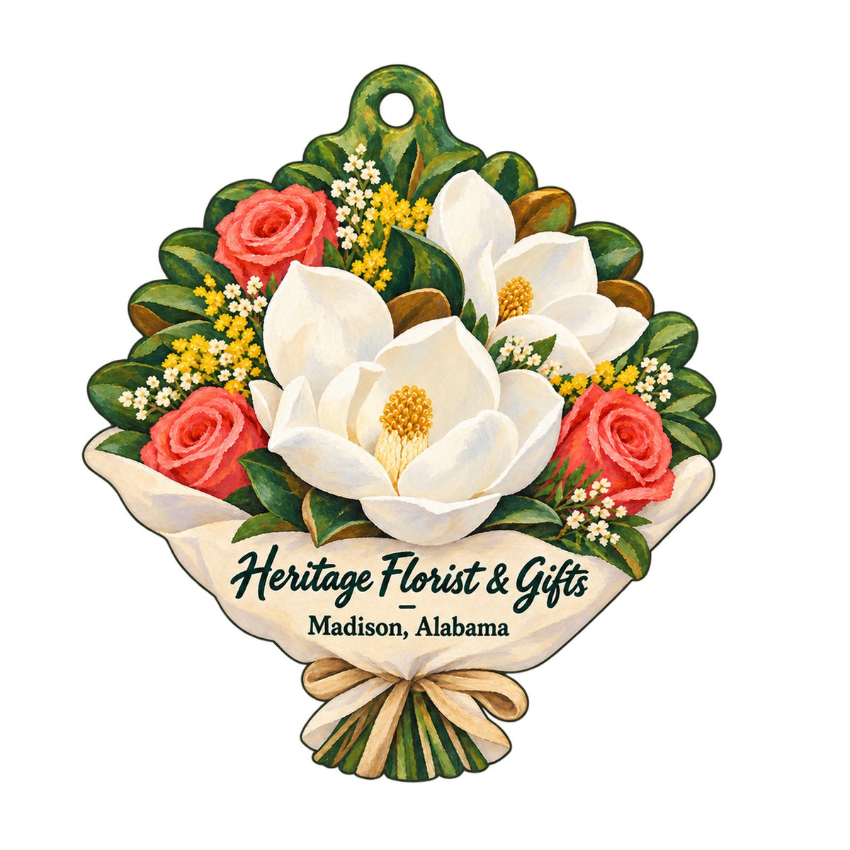 Heritage Florist & Gifts Logo custom wood ornament OC1433 on white