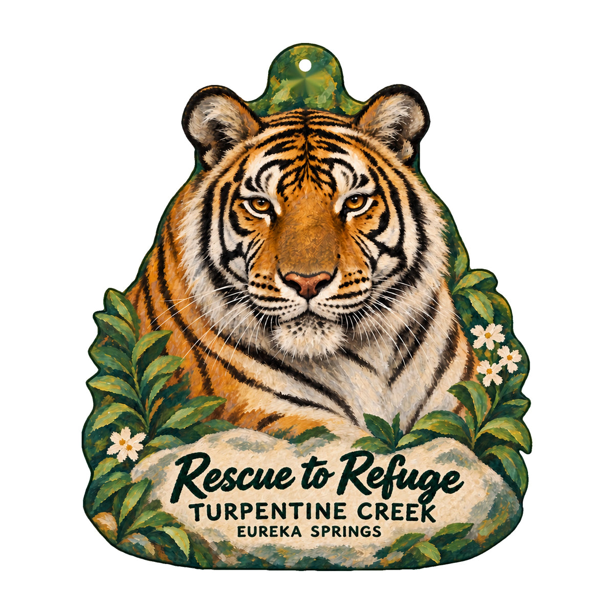 Front view of the revised Rescue to Refuge tiger portrait ornament OC1444 for Turpentine Creek Wildlife Refuge