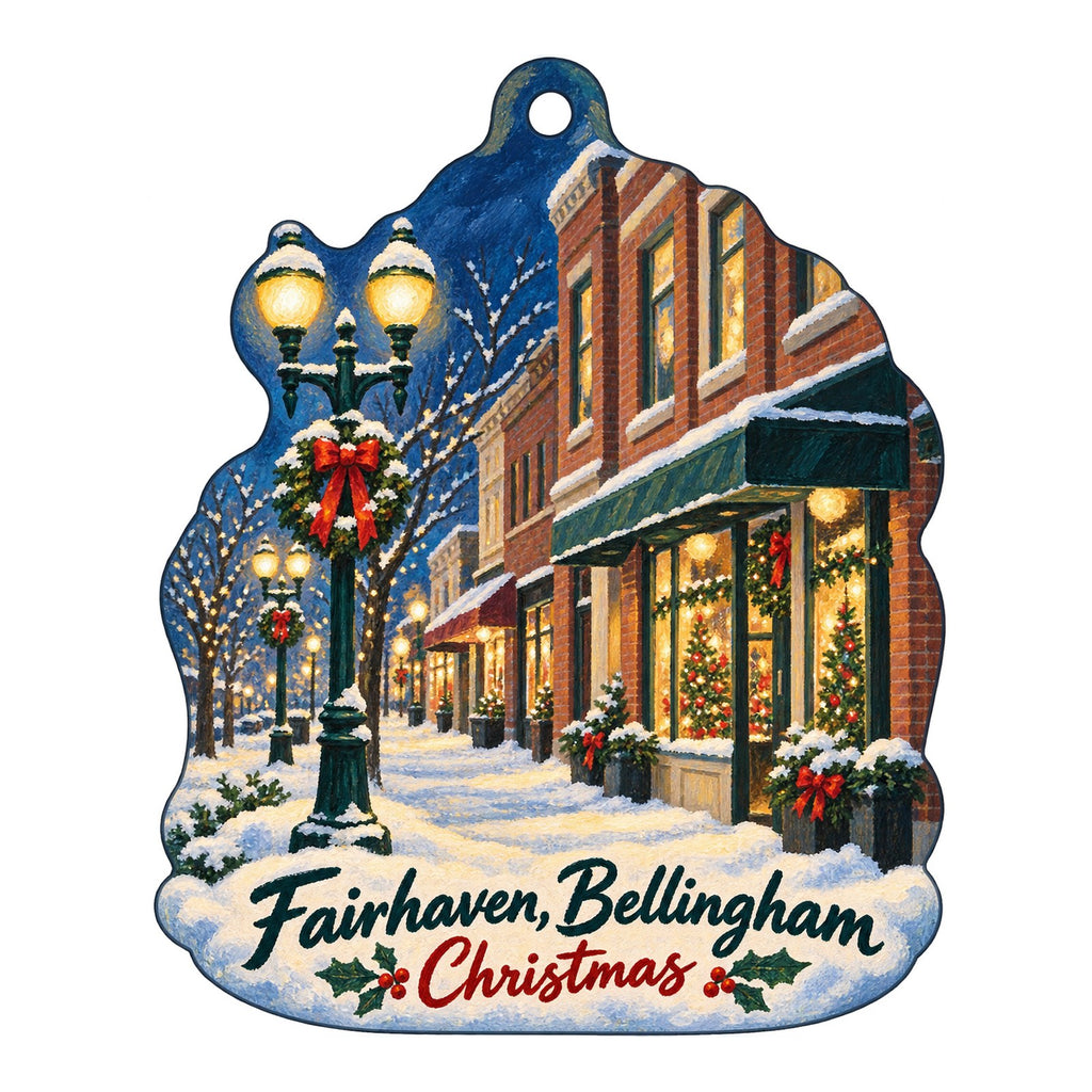 Village Books and Paper Dreams Christmas custom wood ornament OC144 on white