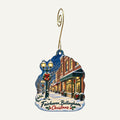 Village Books and Paper Dreams Christmas custom wood ornament OC144 hanging on hook