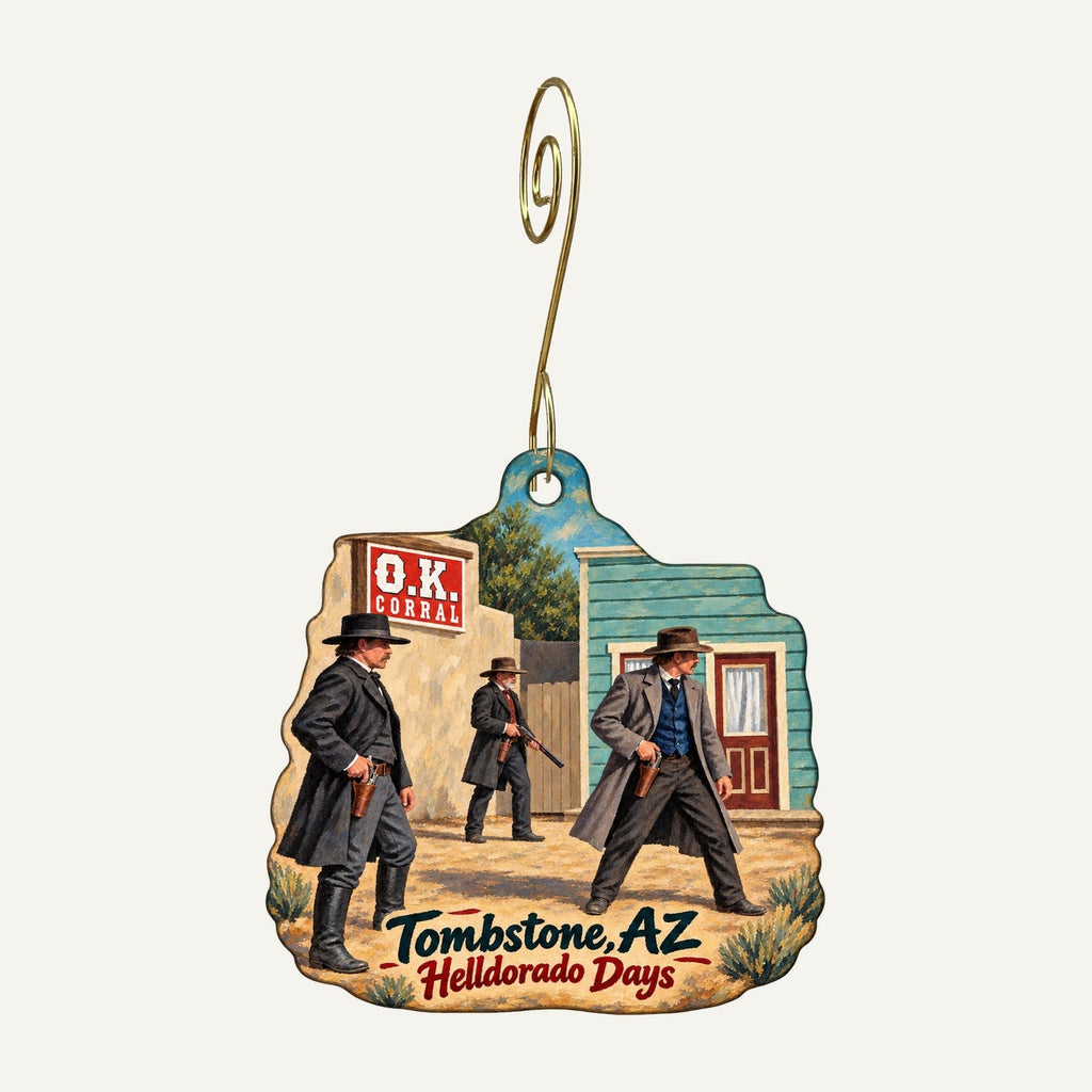 Silver Hills Trading Company Town Icon custom wood ornament OC1453 hanging on hook