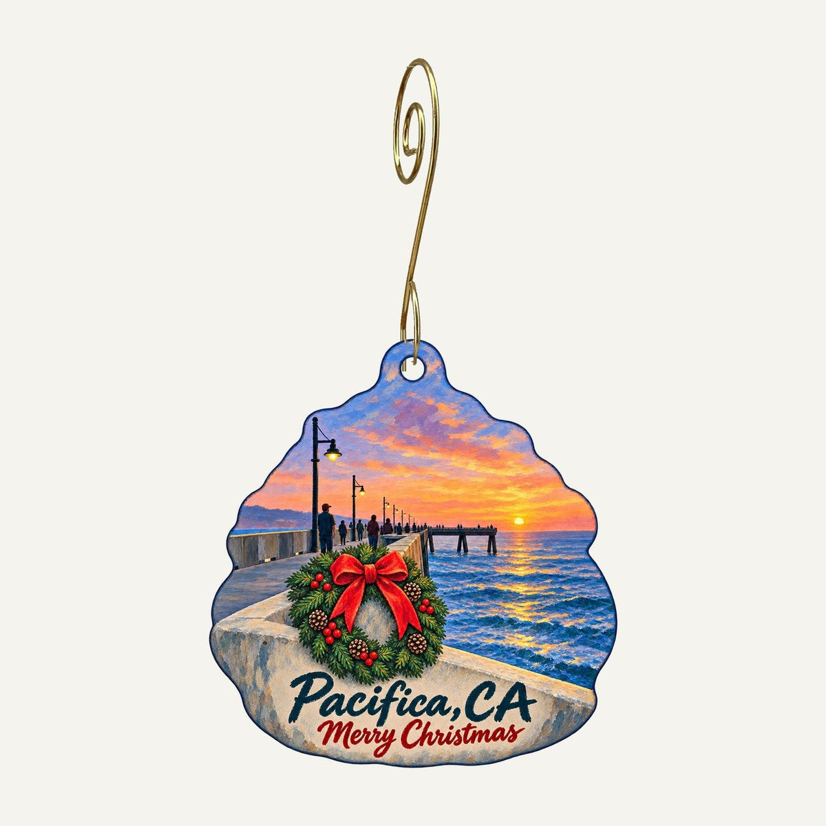 Pedro Point Sirens Christmas custom wood ornament OC1455 hanging on hook