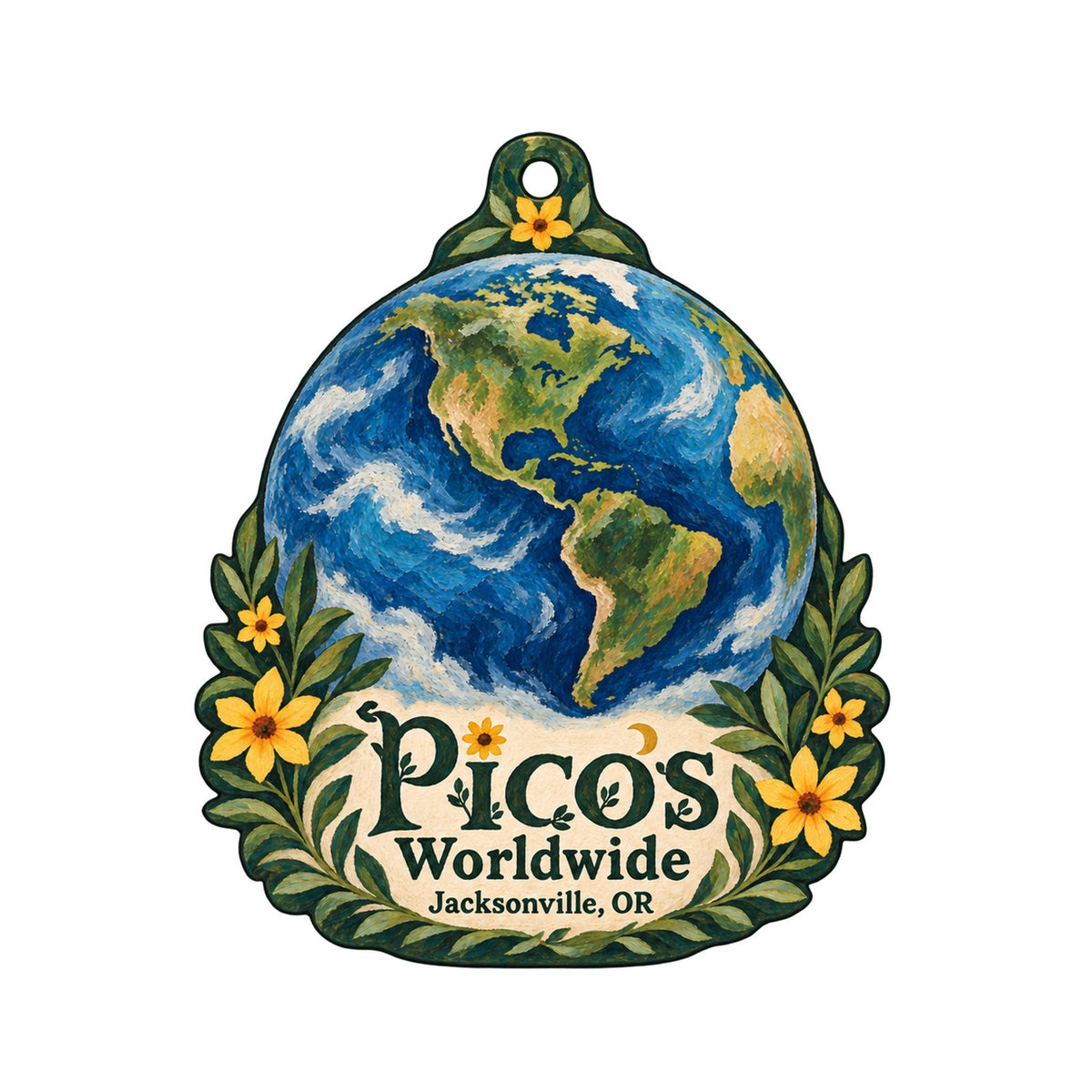 Pico's Worldwide Logo custom wood ornament OC1457 on white