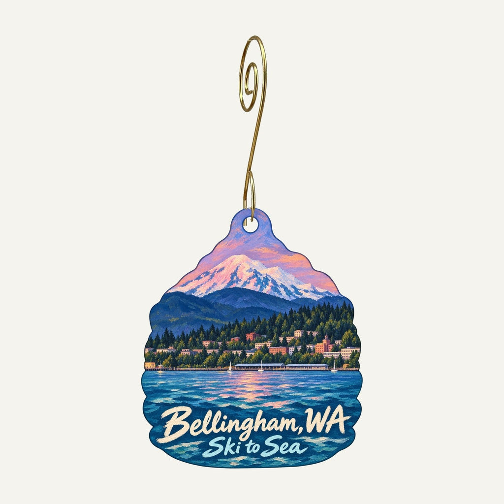 Village Books and Paper Dreams Town Icon custom wood ornament OC145 hanging on hook