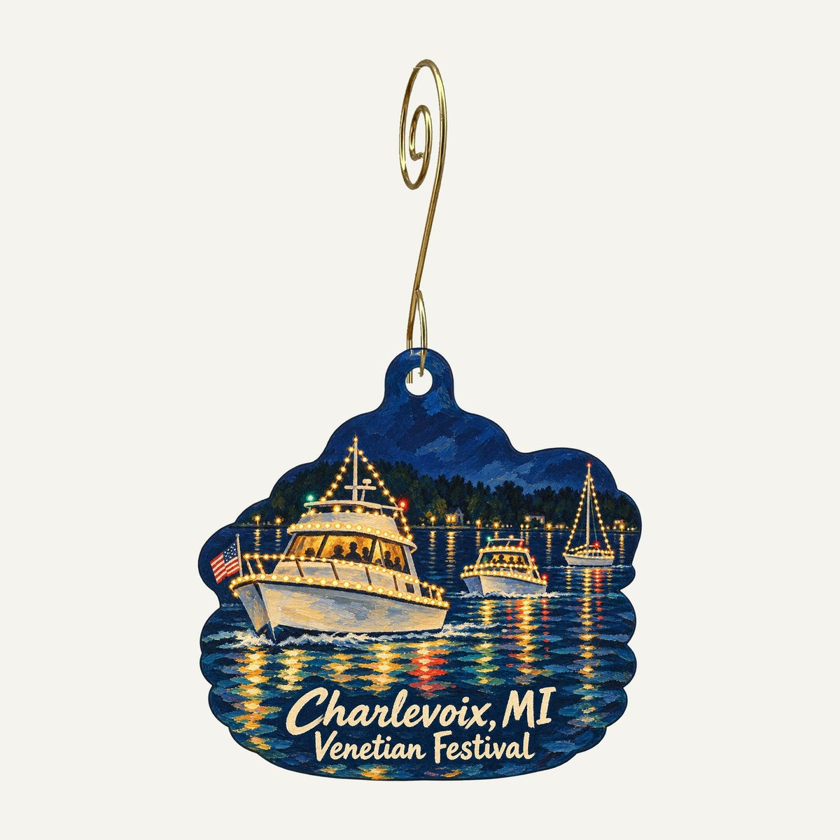 Ugly Duckling Designs, LLC Town Icon custom wood ornament OC1462 hanging on hook