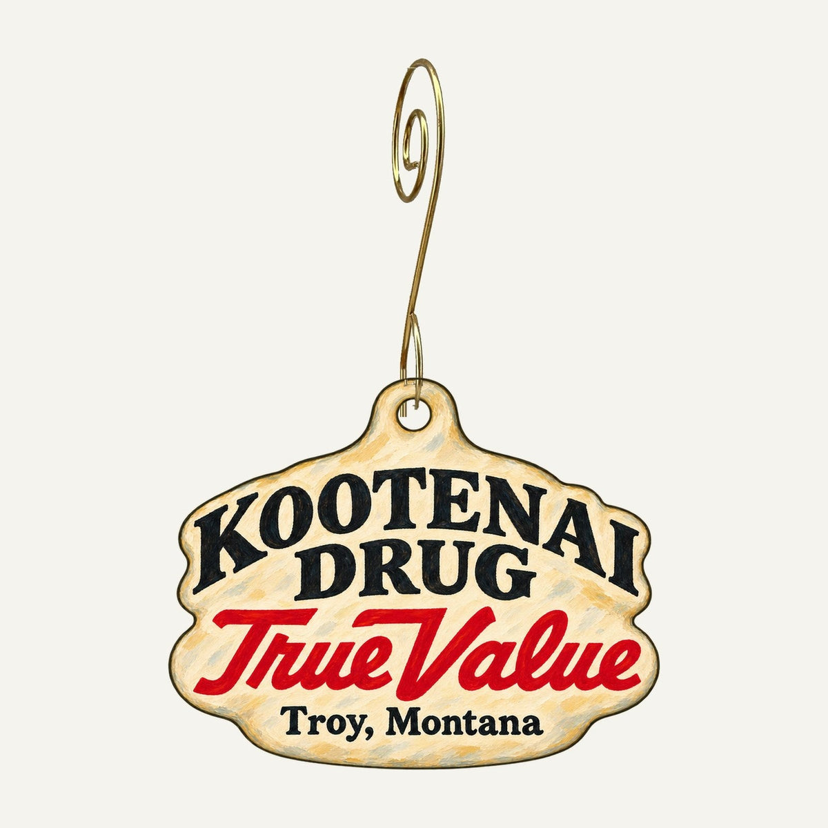 Kootenai Drug True Value Logo custom wood ornament OC1463 hanging on hook