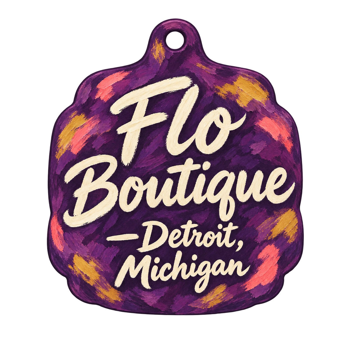 Flo Boutique Logo custom wood ornament OC1469 on white