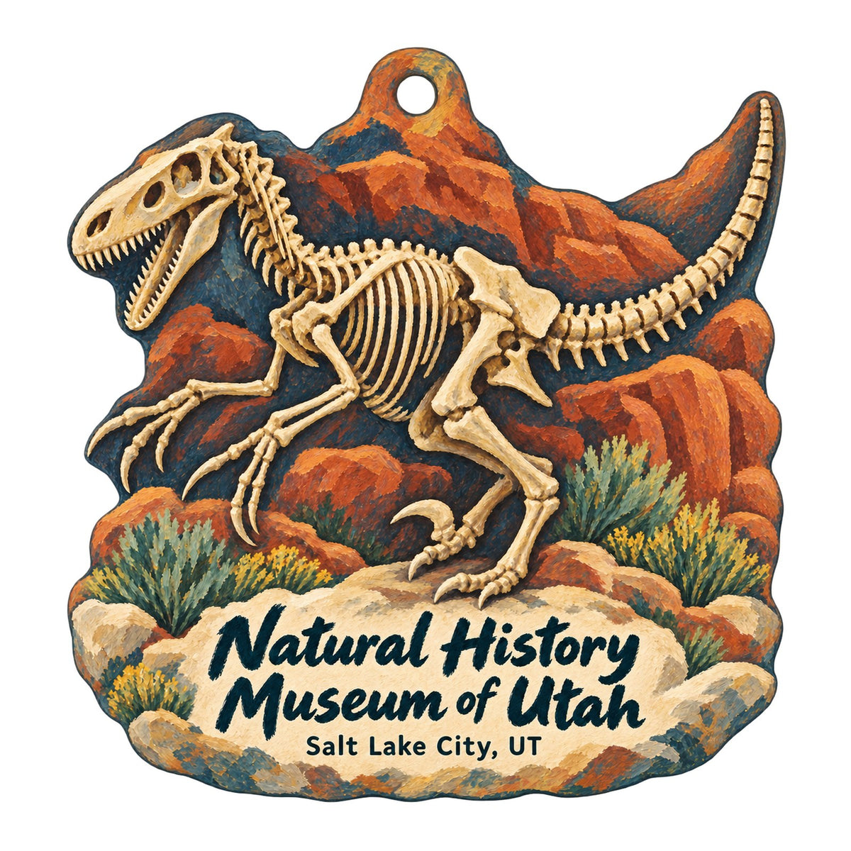 The Museum Store at the Natural History Museum of Utah Logo custom wood ornament OC146 on white