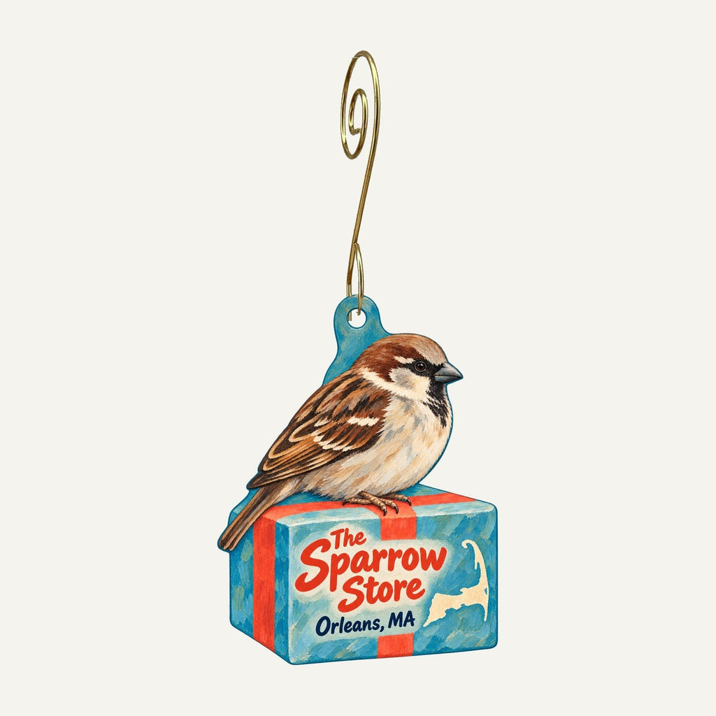 The Sparrow Store Logo custom wood ornament OC1472 hanging on hook