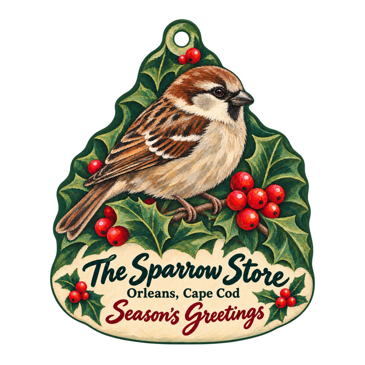 The Sparrow Store Christmas custom wood ornament OC1473 on white