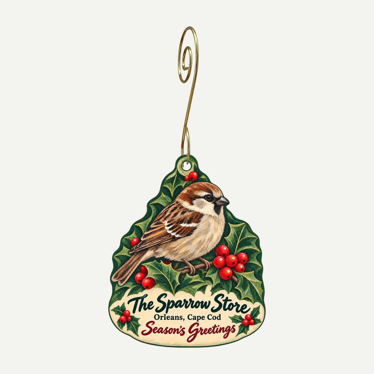 The Sparrow Store Christmas custom wood ornament OC1473 hanging on hook