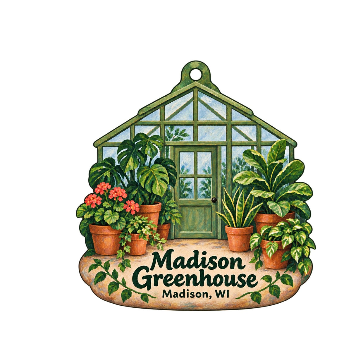 Madison Greenhouse Logo custom wood ornament OC1478 on white