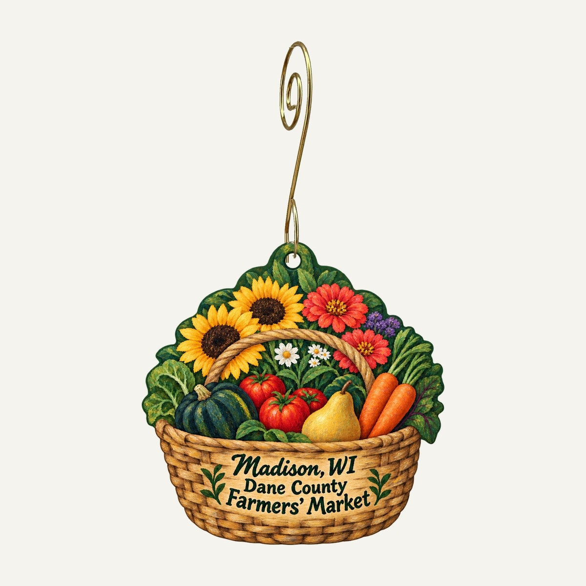 Madison Greenhouse Town Icon custom wood ornament OC1480 hanging on hook