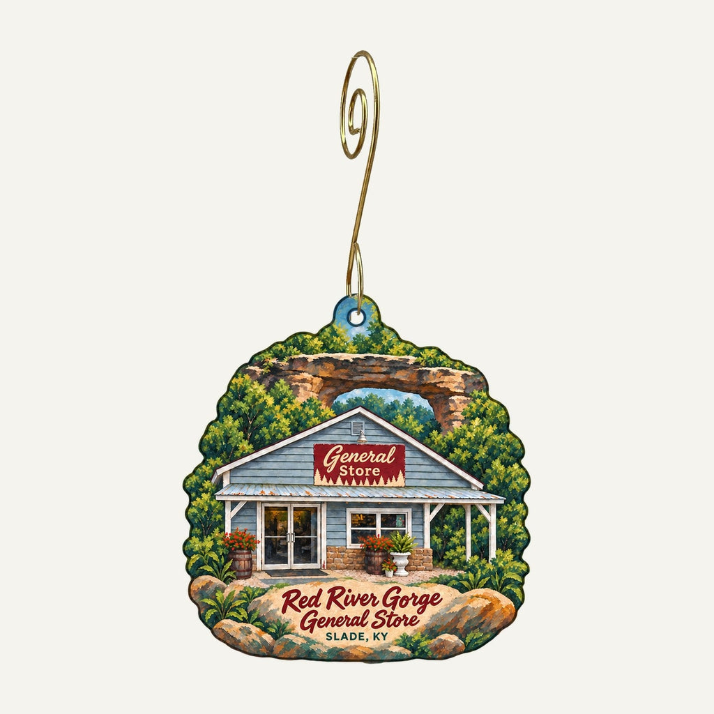 Red River Gorge General Store Logo custom wood ornament OC1481 hanging on hook