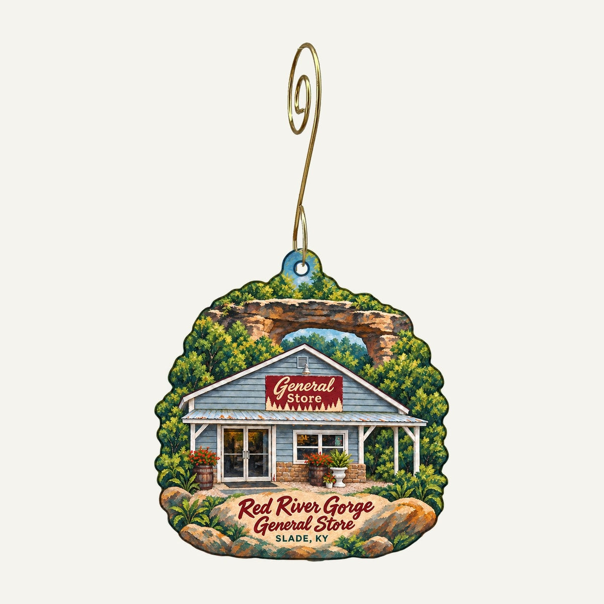 Red River Gorge General Store Logo custom wood ornament OC1481 hanging on hook