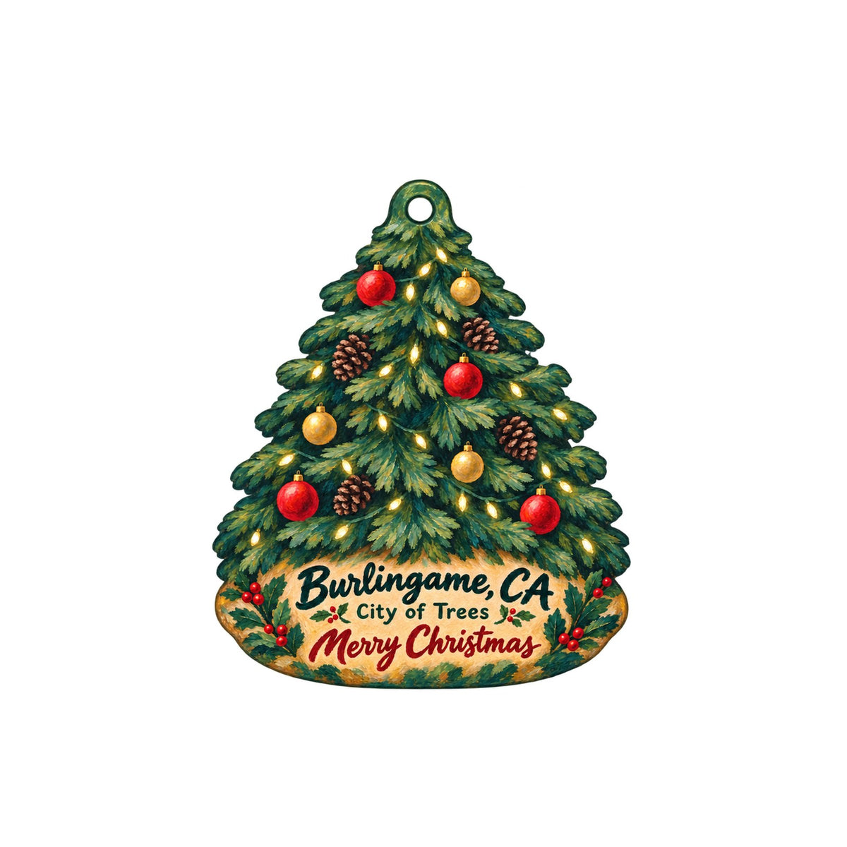 Mills-Peninsula Gift Shop Christmas custom wood ornament OC1488 on white