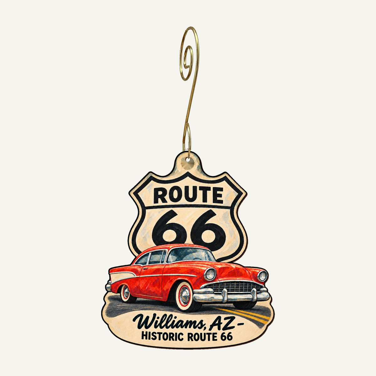 Colors of the West Route 66 ornament OC1495, revised without Car Show, on gold hook