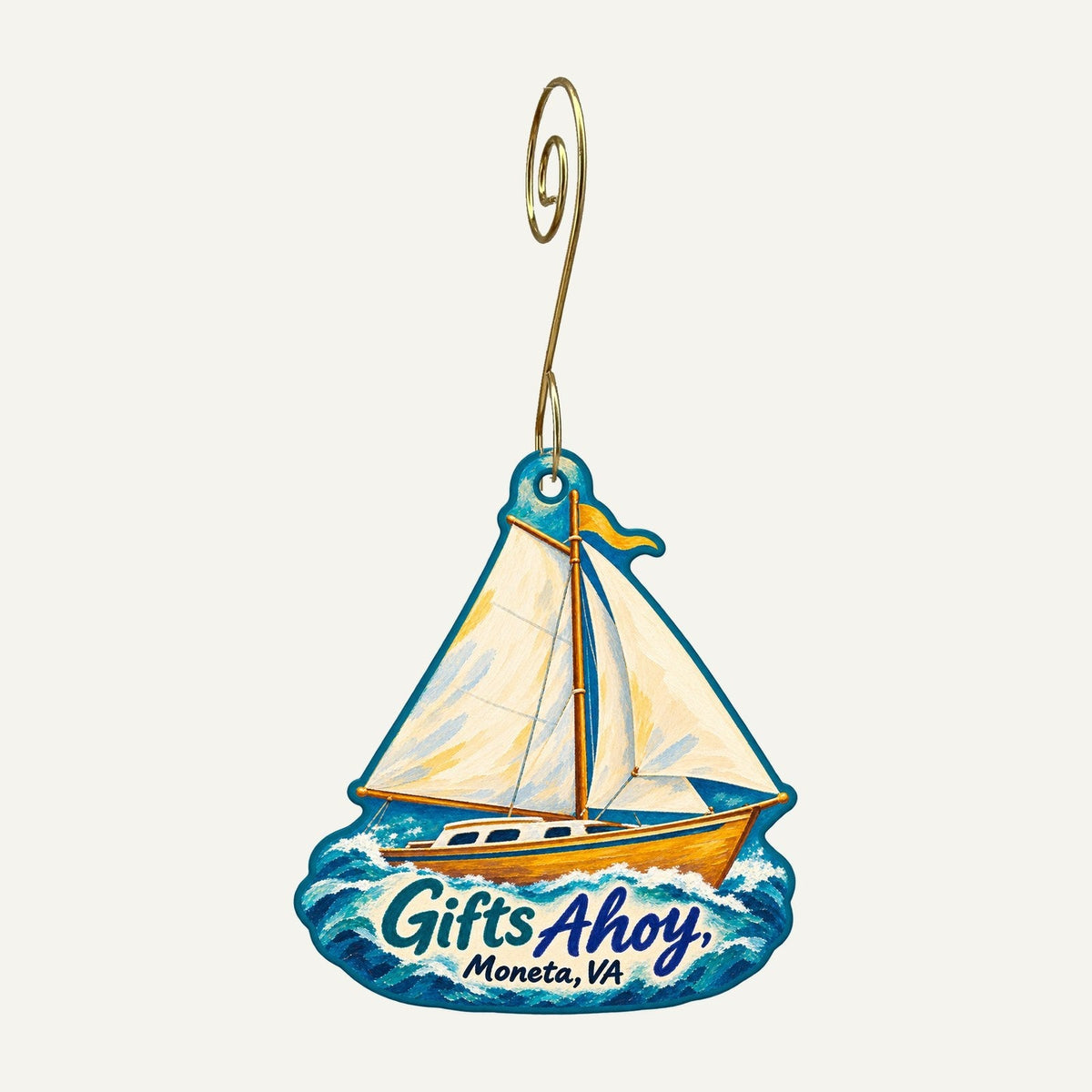 Gifts Ahoy Logo custom wood ornament OC1496 hanging on hook