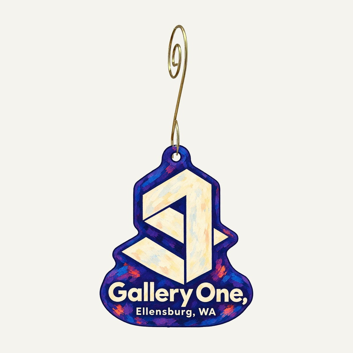 Gallery One Visual Arts Center Logo custom wood ornament OC1505 hanging on hook