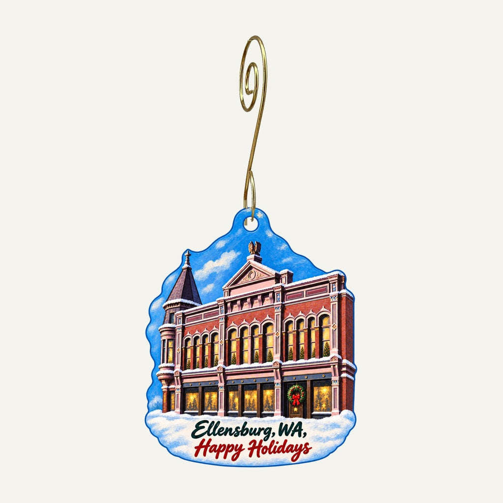 Gallery One Visual Arts Center Christmas custom wood ornament OC1506 hanging on hook