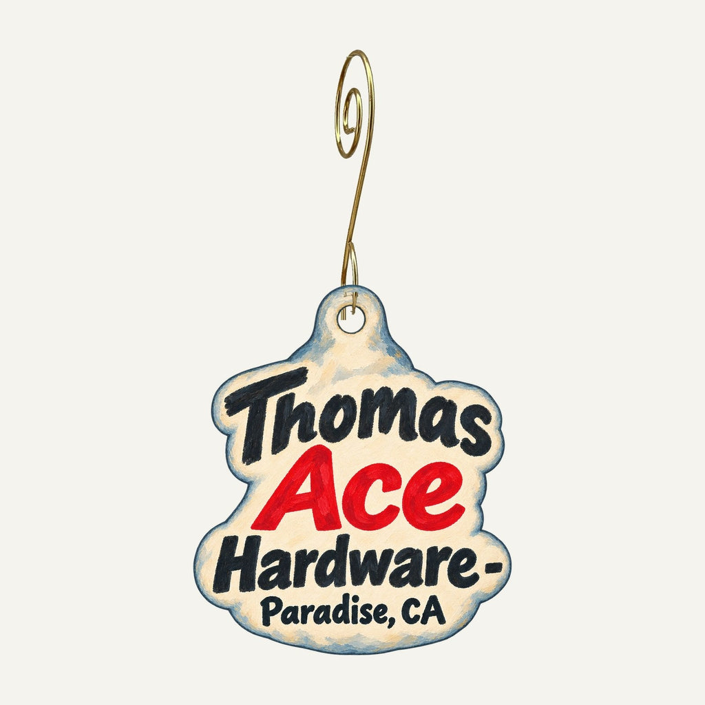 Thomas Ace Hardware, Inc. Logo custom wood ornament OC1508 hanging on hook
