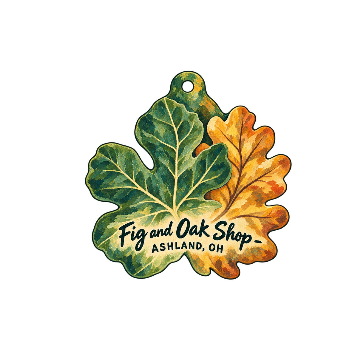 Fig and Oak Shop Logo custom wood ornament OC1511 on white