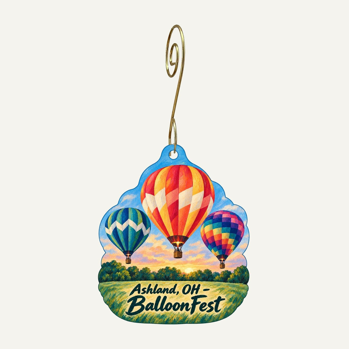 Fig and Oak Shop Town Icon custom wood ornament OC1513 hanging on hook