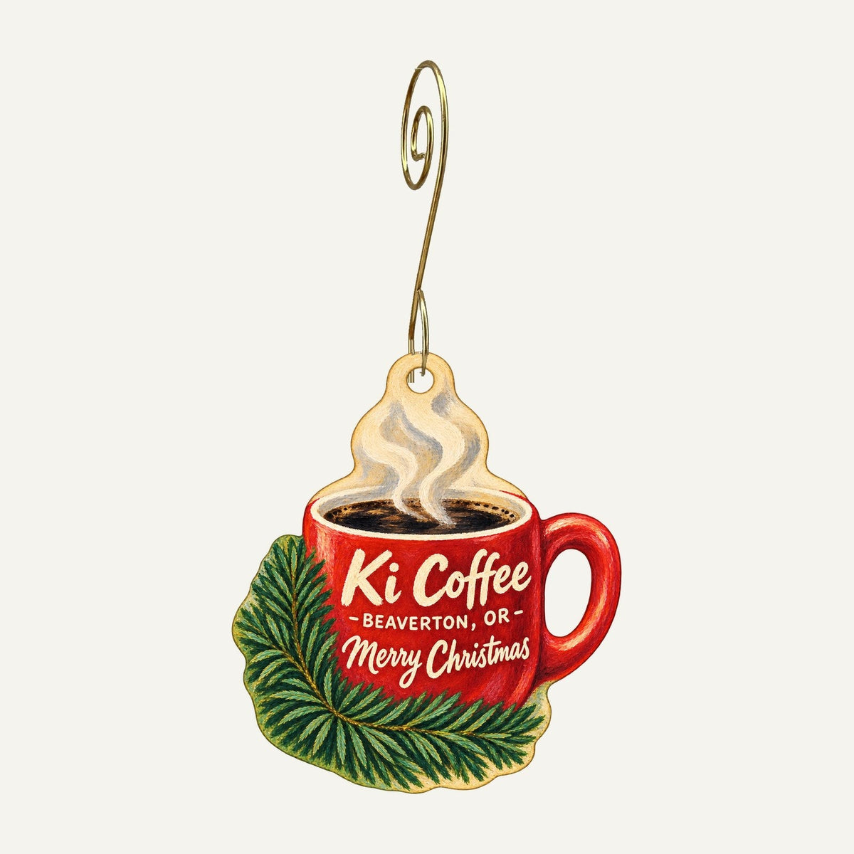 Ki Coffee Christmas custom wood ornament OC1515 hanging on hook