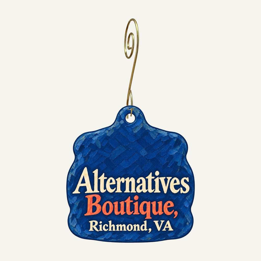 Alternatives Boutique Logo custom wood ornament OC1517 hanging on hook