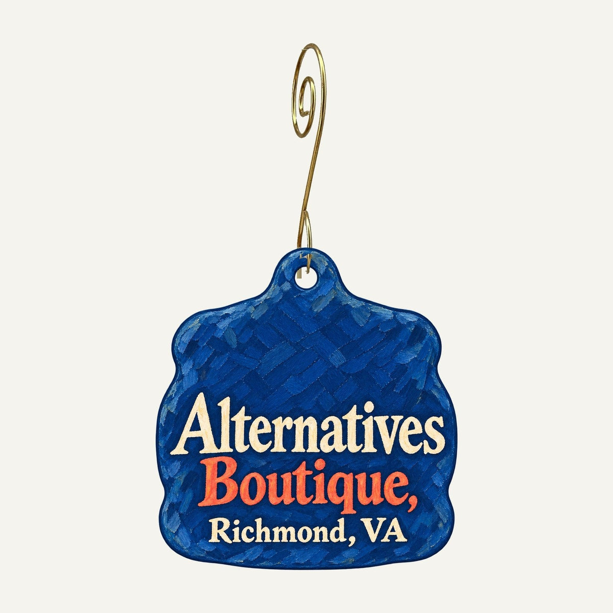 Alternatives Boutique Logo custom wood ornament OC1517 hanging on hook