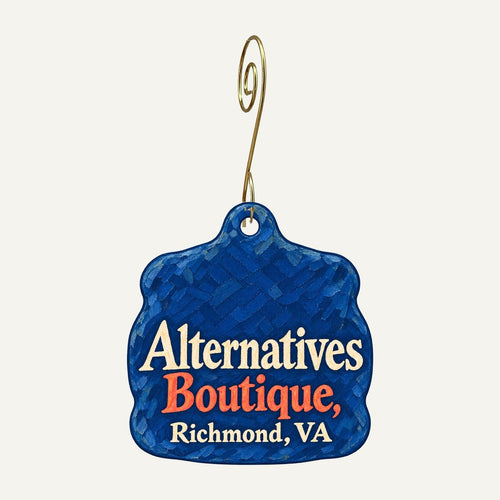 Alternatives Boutique Logo custom wood ornament OC1517 hanging on hook