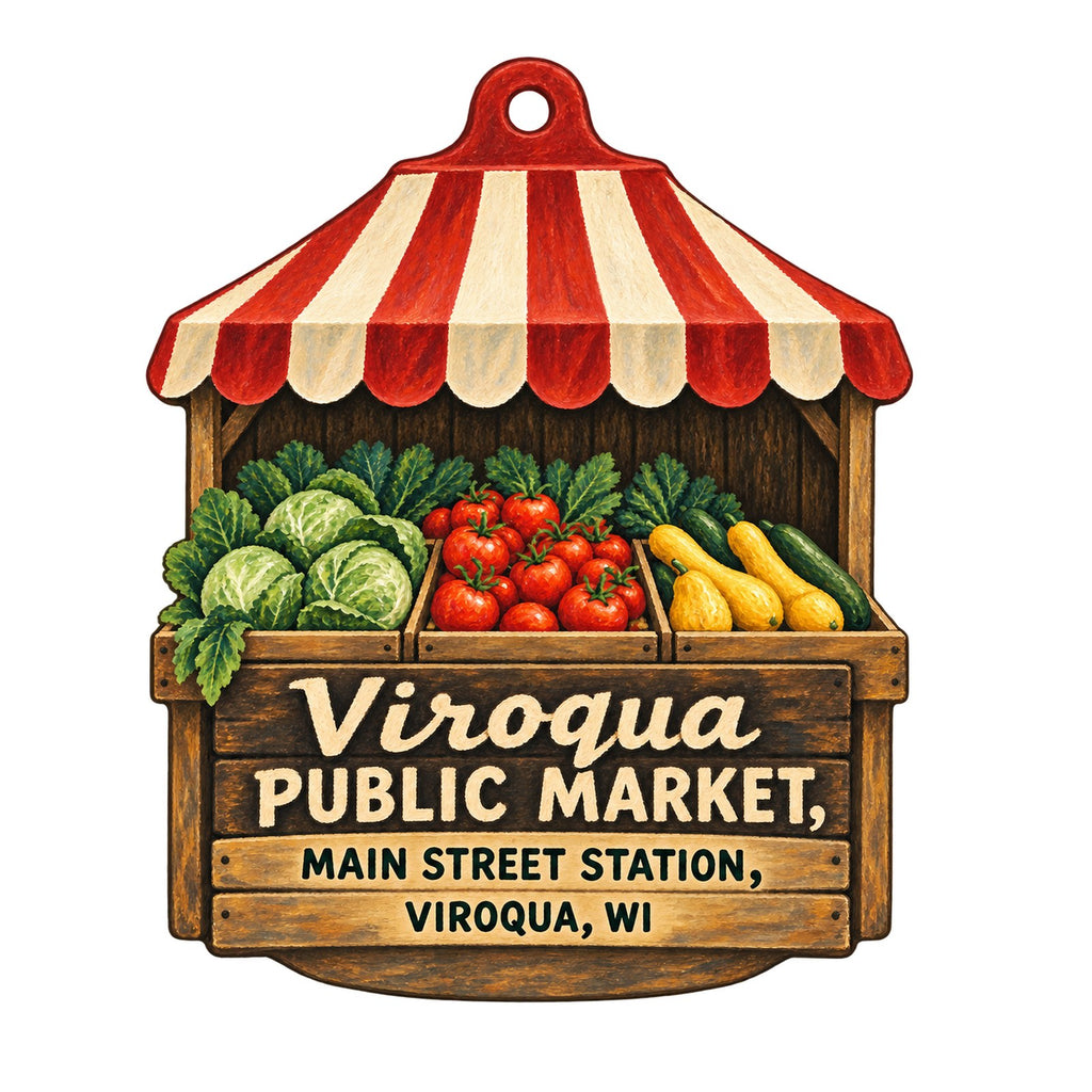 Viroqua Public Market - Main Street Station Logo custom wood ornament OC1523 on white