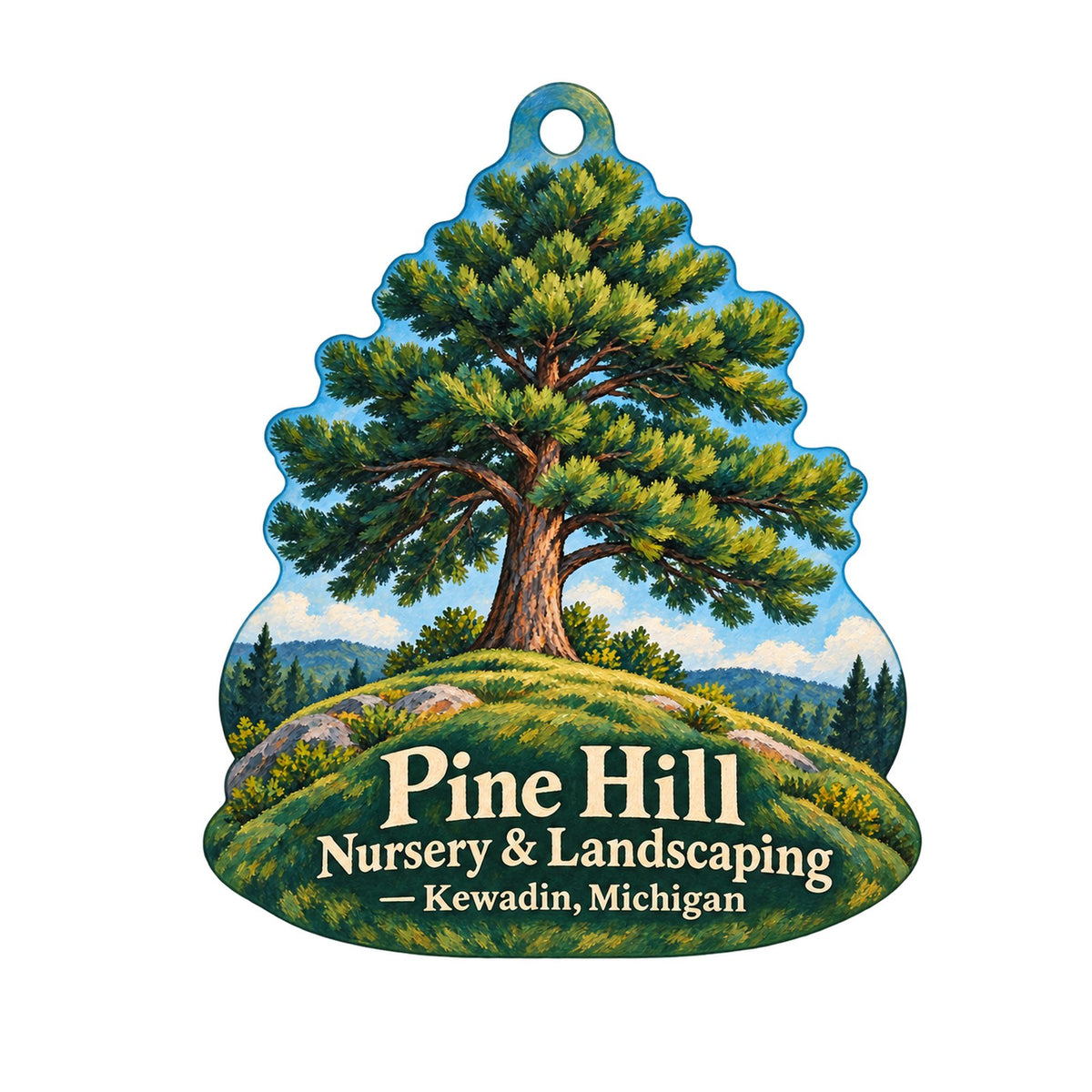 Pine Hill Nursery and Landscaping Logo custom wood ornament OC1529 on white