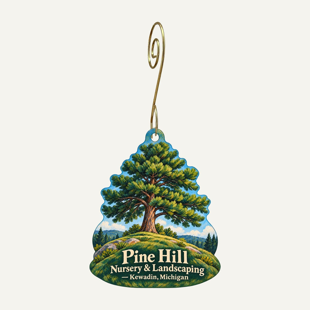 Pine Hill Nursery and Landscaping Logo custom wood ornament OC1529 hanging on hook