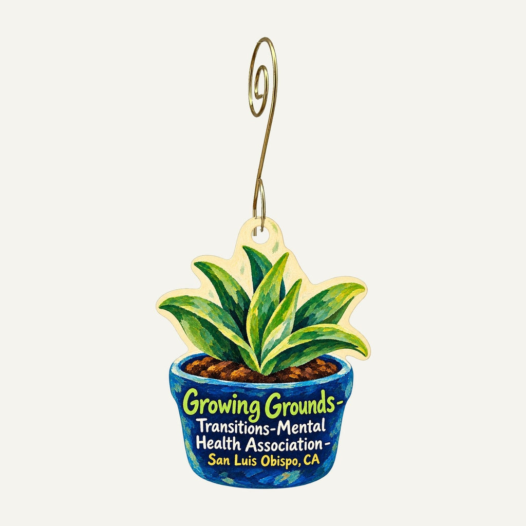 Growing Grounds Logo custom wood ornament OC1532 hanging on hook