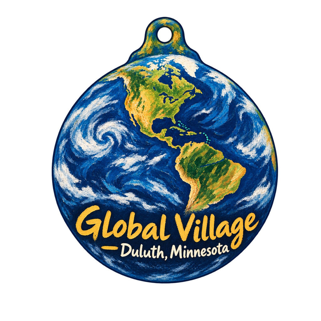 Global Village MN Logo custom wood ornament OC1535 on white