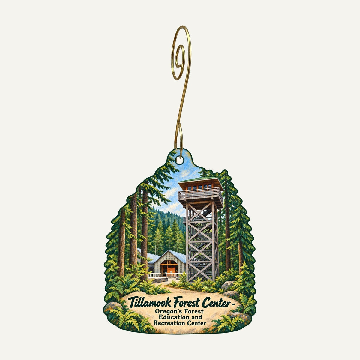 Tillamook Forest Center Logo custom wood ornament OC1538 hanging on hook