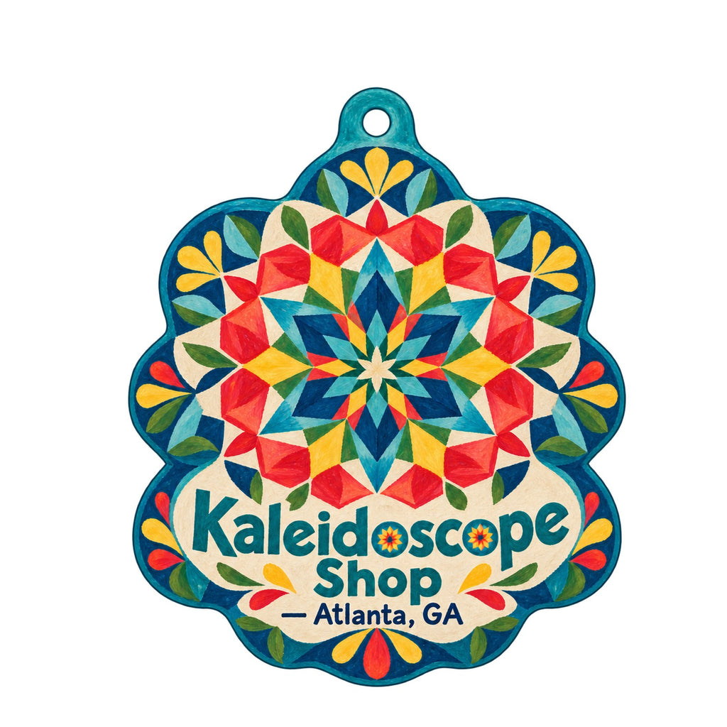Kaleidoscope Shop Logo custom wood ornament OC1541 on white